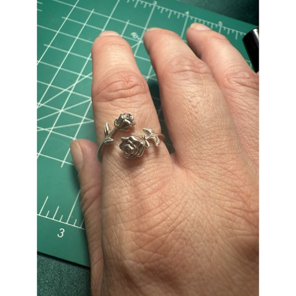 .925 Silver Rose Ring – NVC 925 Adjustable Floral Band Ring Size 8 - Picture 1 of 14
